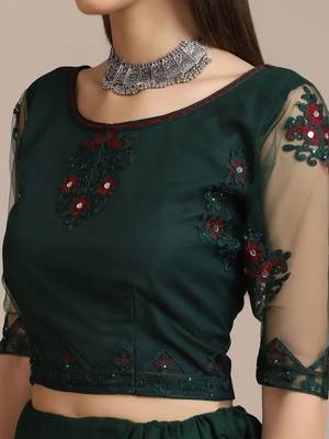 Green & Red Embroidered Thread Work Semi-Stitched Lehenga & Unstitched Blouse With Dupatta 2