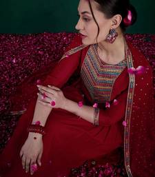 Zari & sequence embroidered  round neck kurta with trousers & dupatta
