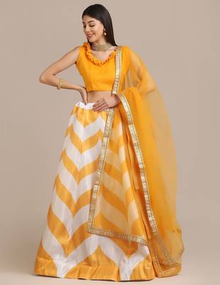 Yellow & White Semi-Stitched Lehenga & Unstitched Blouse With Dupatta 1