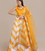 Yellow & White Semi-Stitched Lehenga & Unstitched Blouse With Dupatta