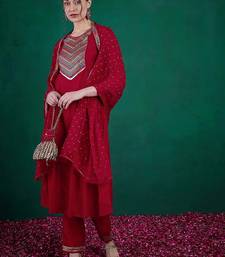 Zari & sequence embroidered  round neck kurta with trousers & dupatta