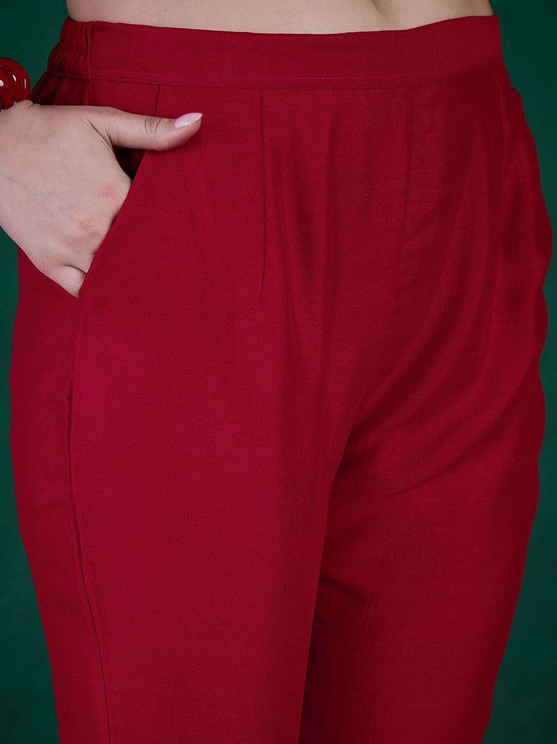 Zari & sequence embroidered  round neck kurta with trousers & dupatta