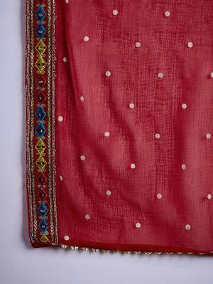 Zari & sequence embroidered  round neck kurta with trousers & dupatta 4