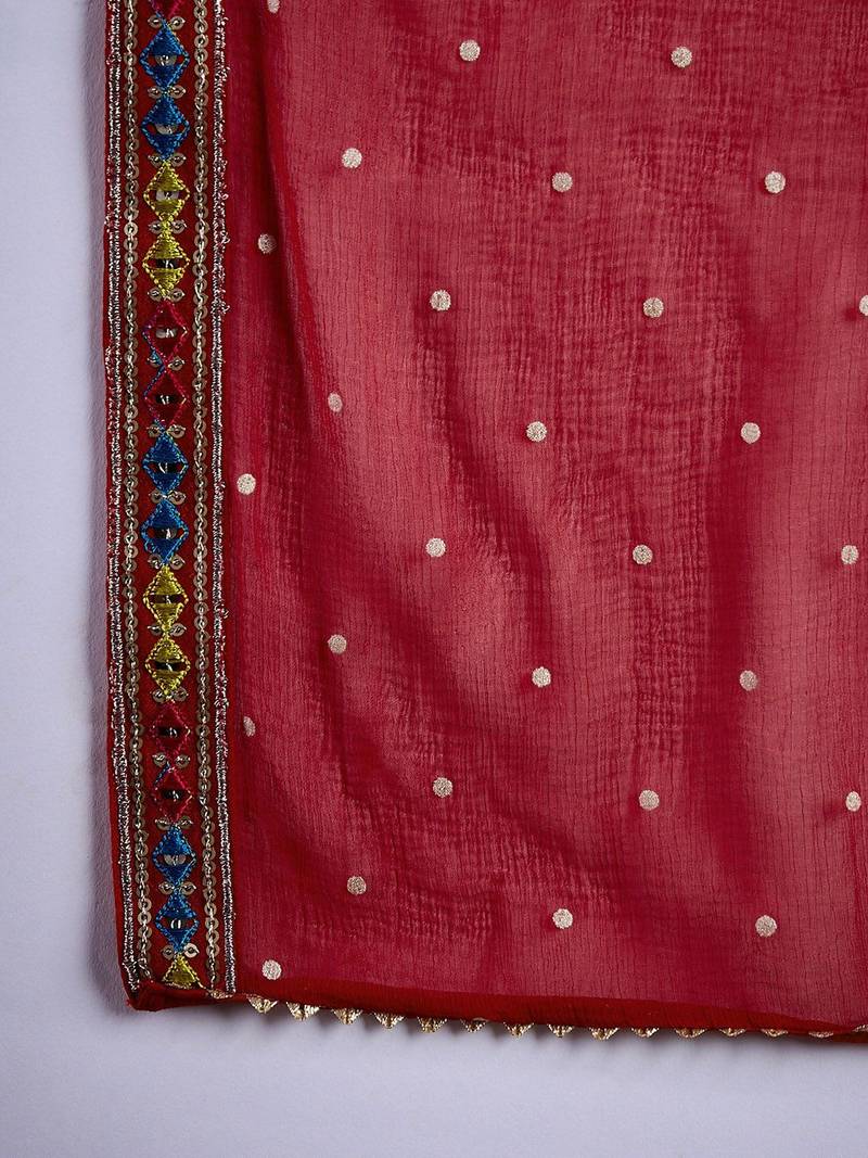 Zari & sequence embroidered  round neck kurta with trousers & dupatta