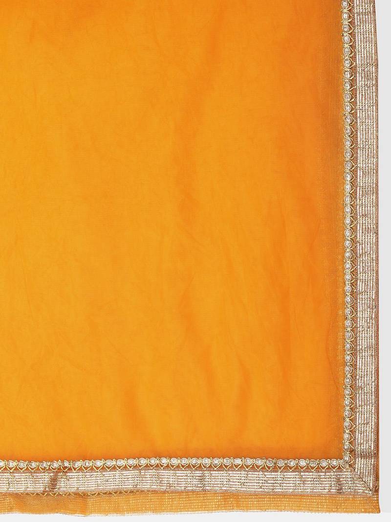 Yellow & White Semi-Stitched Lehenga & Unstitched Blouse With Dupatta