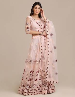 Pink & Maroon Semi-Stitched Lehenga & Unstitched Blouse With Dupatta 1