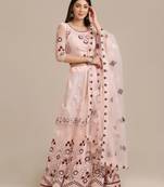 Pink & Maroon Semi-Stitched Lehenga & Unstitched Blouse With Dupatta
