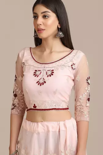 Pink & Maroon Semi-Stitched Lehenga & Unstitched Blouse With Dupatta