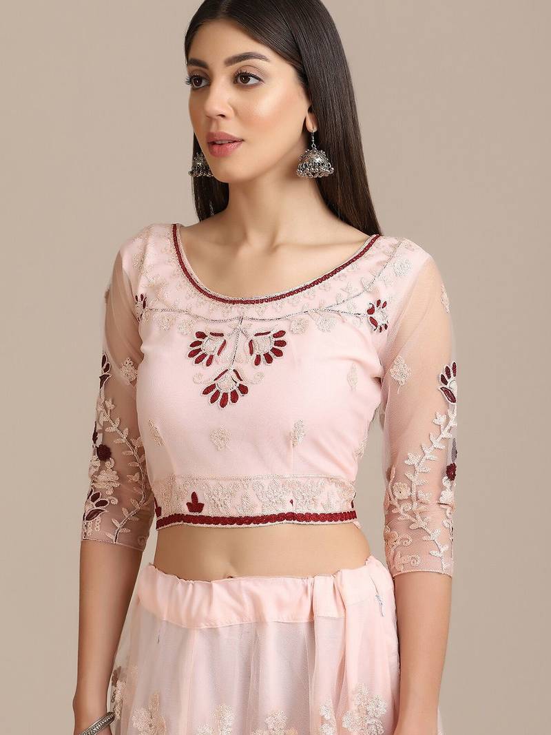 Pink & Maroon Semi-Stitched Lehenga & Unstitched Blouse With Dupatta