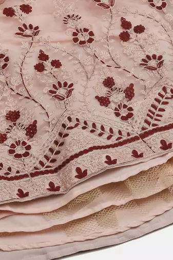 Pink & Maroon Semi-Stitched Lehenga & Unstitched Blouse With Dupatta