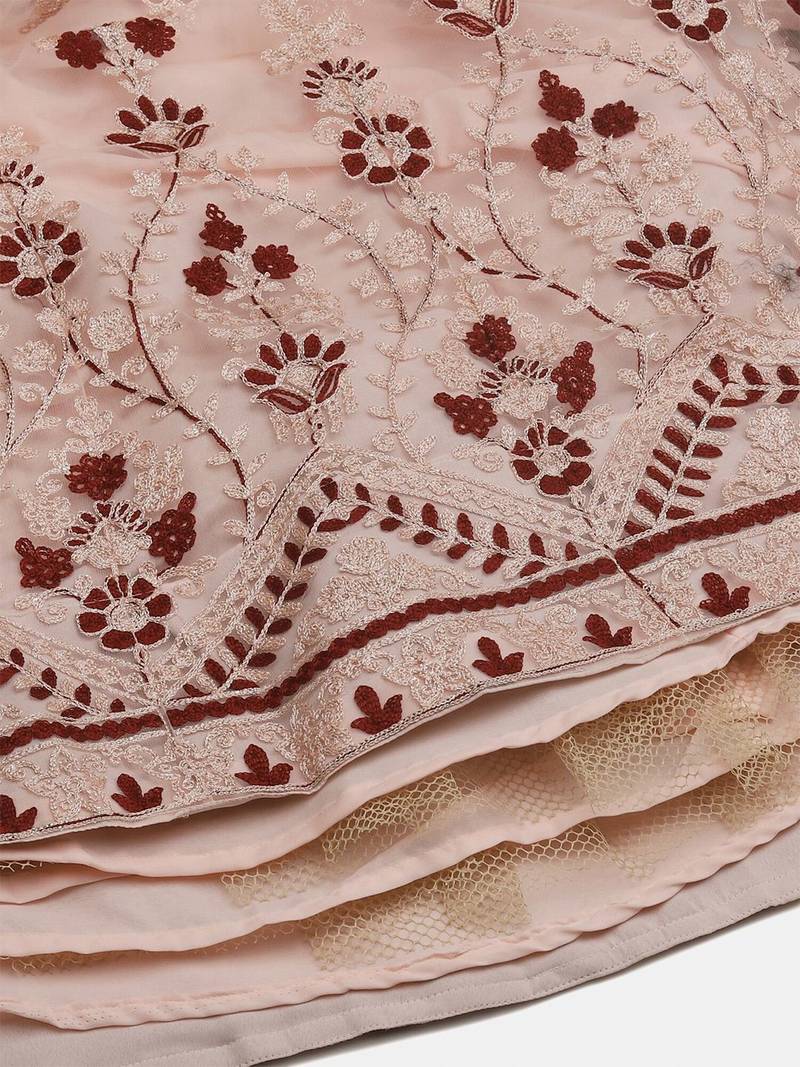 Pink & Maroon Semi-Stitched Lehenga & Unstitched Blouse With Dupatta