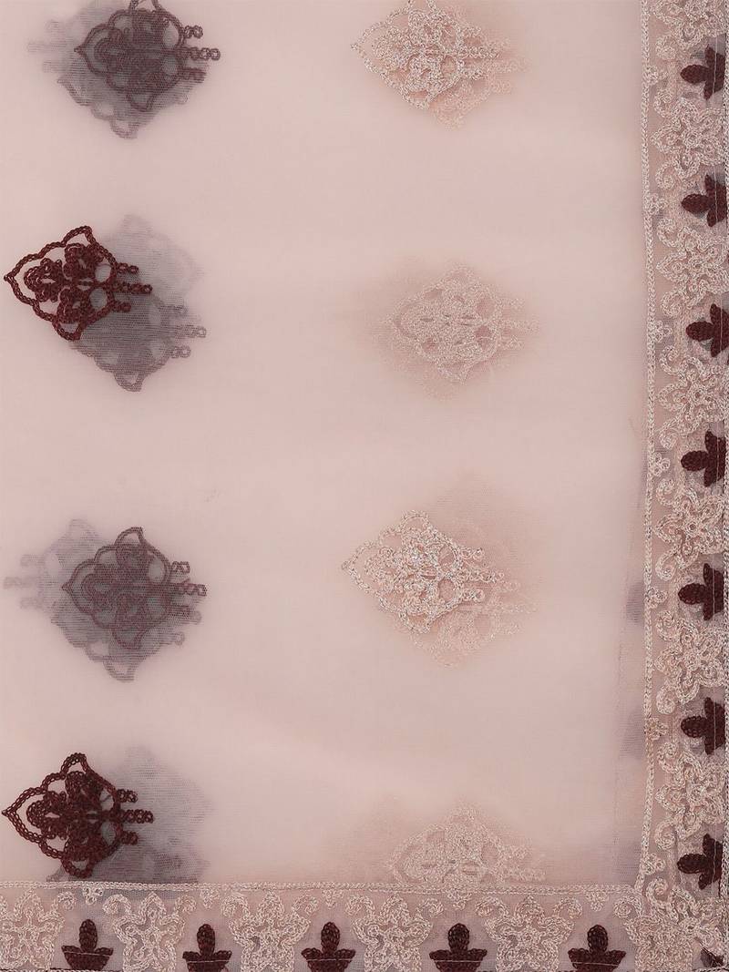 Pink & Maroon Semi-Stitched Lehenga & Unstitched Blouse With Dupatta