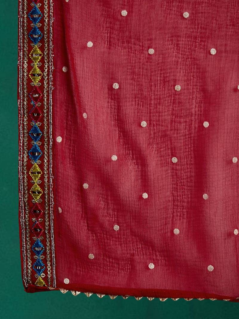 Floral embroidered sequinned kurta with trousers & dupatta