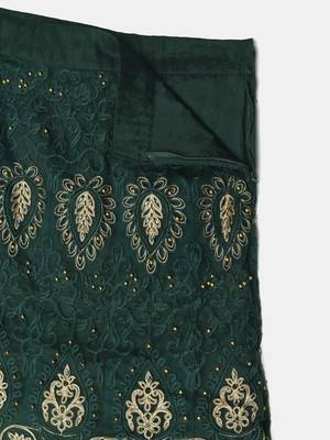 Green & Gold-Toned Embroidered Thread Work Semi-Stitched Lehenga & Unstitched Blouse With Dupatta 3