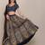 Navy Blue  Embroidered Thread Work Block Print Semi-Stitched Lehenga