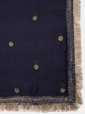 Navy Blue  Embroidered Thread Work Block Print Semi-Stitched Lehenga 4