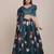 Navy Blue & Red Foil Print Semi-Stitched Lehenga & Unstitched Blouse With Dupatta