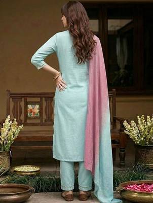Yoke design poly chiffon round neck kurta & trousers with dupatta 2