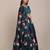 Navy Blue & Red Foil Print Semi-Stitched Lehenga & Unstitched Blouse With Dupatta