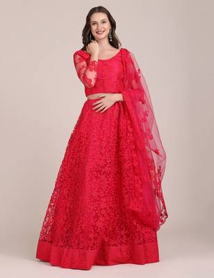 Pink Embroidered Semi-Stitched Lehenga & Unstitched Blouse With Dupatta 1