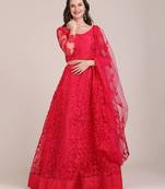 Pink Embroidered Semi-Stitched Lehenga & Unstitched Blouse With Dupatta