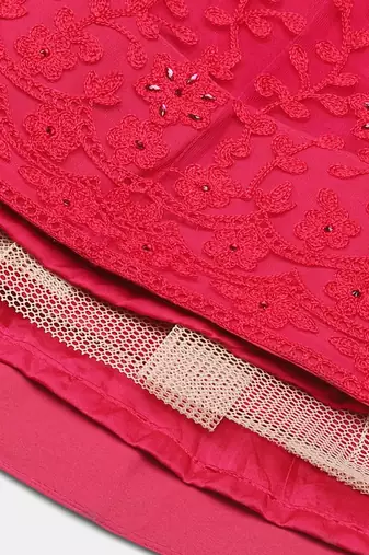 Pink Embroidered Semi-Stitched Lehenga & Unstitched Blouse With Dupatta