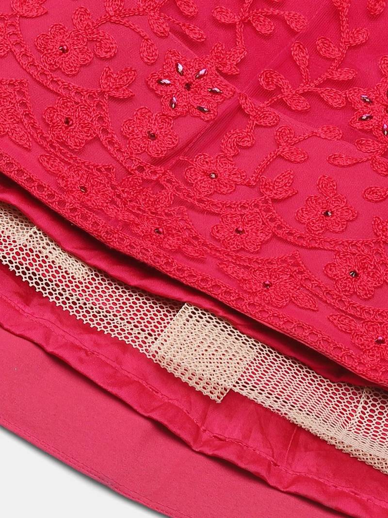 Pink Embroidered Semi-Stitched Lehenga & Unstitched Blouse With Dupatta