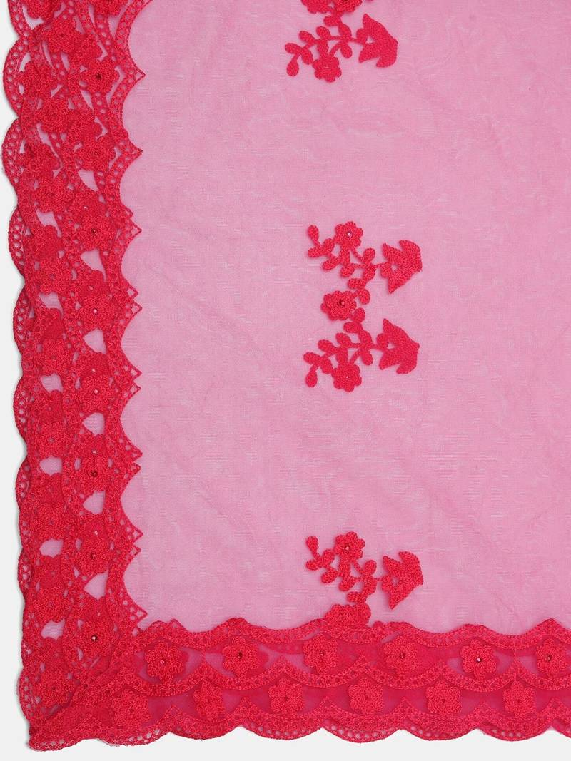 Pink Embroidered Semi-Stitched Lehenga & Unstitched Blouse With Dupatta