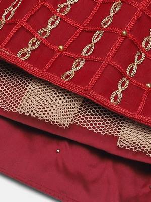 Maroon & Gold-Toned Embroidered Semi-Stitched Lehenga & Unstitched Blouse With Dupatta 3