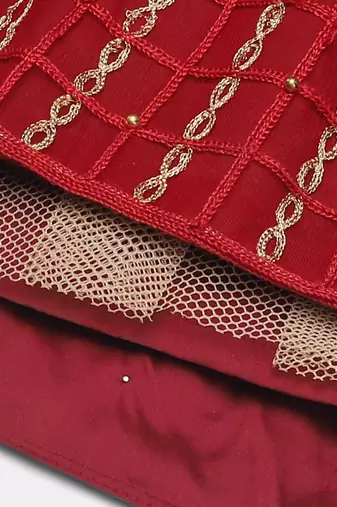 Maroon & Gold-Toned Embroidered Semi-Stitched Lehenga & Unstitched Blouse With Dupatta