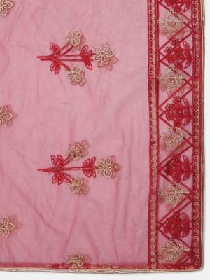 Maroon & Gold-Toned Embroidered Semi-Stitched Lehenga & Unstitched Blouse With Dupatta 4
