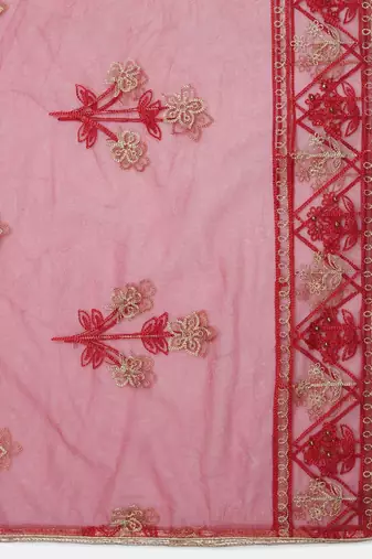 Maroon & Gold-Toned Embroidered Semi-Stitched Lehenga & Unstitched Blouse With Dupatta