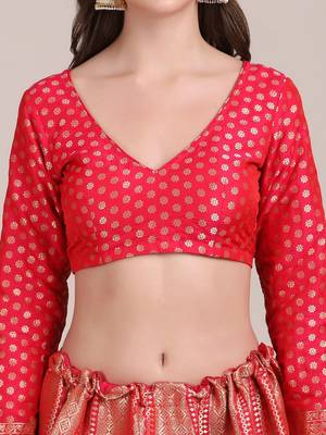 Red & Green Printed Semi-Stitched Lehenga & Unstitched Blouse With Dupatta 2