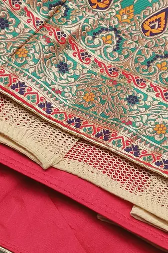Red & Green Printed Semi-Stitched Lehenga & Unstitched Blouse With Dupatta