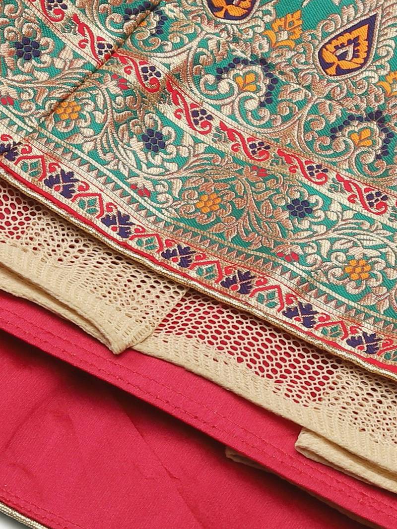 Red & Green Printed Semi-Stitched Lehenga & Unstitched Blouse With Dupatta