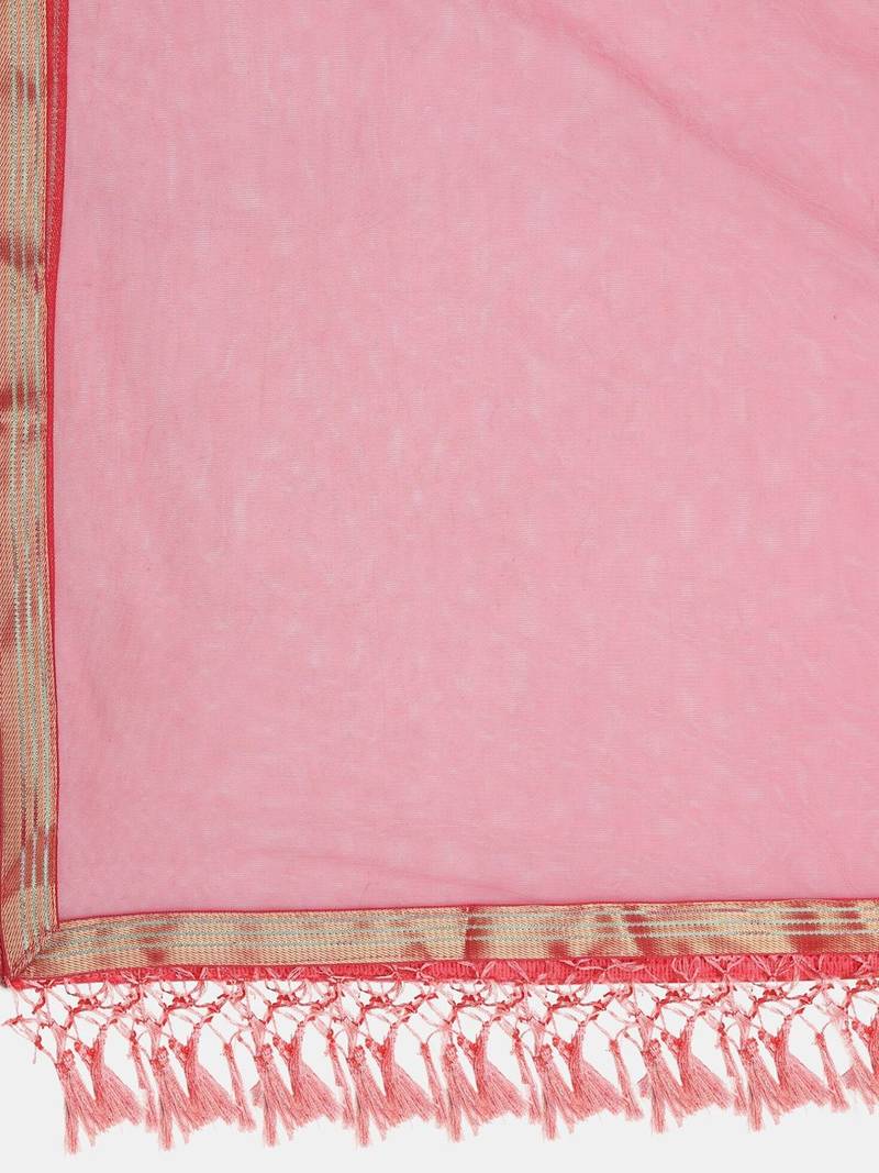 Red & Green Printed Semi-Stitched Lehenga & Unstitched Blouse With Dupatta