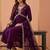 Embroidered v-neck alia cut kurta & trousers with dupatta