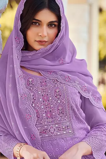 Embroidered a-line kurta with trouser & dupatta