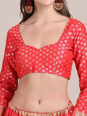 Peach-Coloured & Green Printed Semi-Stitched Lehenga & Unstitched Blouse With Dupatta 2