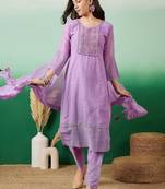 Embroidered a-line kurta with trouser & dupatta