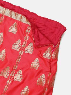 Peach-Coloured & Green Printed Semi-Stitched Lehenga & Unstitched Blouse With Dupatta 3