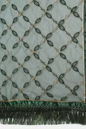 Peach-Coloured & Green Printed Semi-Stitched Lehenga & Unstitched Blouse With Dupatta