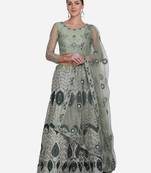 Green Embroidered Beads and Stones Semi-Stitched Lehenga & Unstitched Blouse With Dupatta