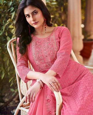 Embroidered a-line kurta with trouser & dupatta 2
