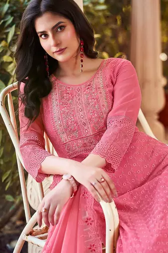 Embroidered a-line kurta with trouser & dupatta