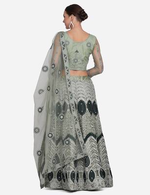 Green Embroidered Beads and Stones Semi-Stitched Lehenga & Unstitched Blouse With Dupatta 4