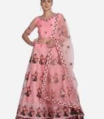 Pink & Black Embroidered Thread Work Semi-Stitched Lehenga & Unstitched Blouse With Dupatta