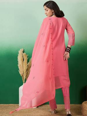 Embroidered a-line kurta with trouser & dupatta 3