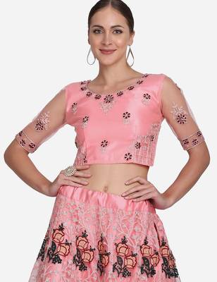 Pink & Black Embroidered Thread Work Semi-Stitched Lehenga & Unstitched Blouse With Dupatta 2