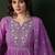 Lavender printed notch neck georgette a-line kurta with trouser & dupatta set